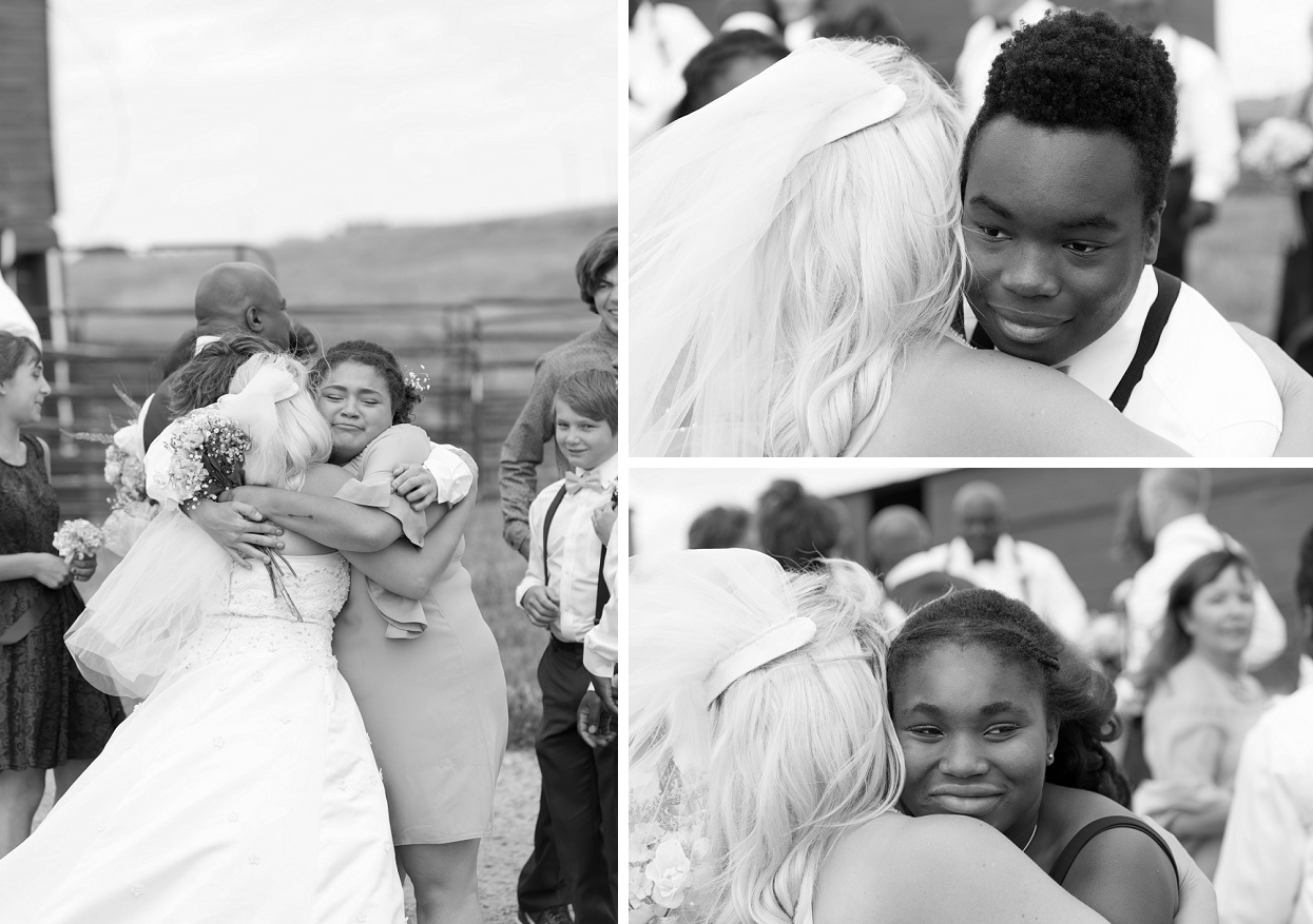 Bride with her children, teenage kids at wedding