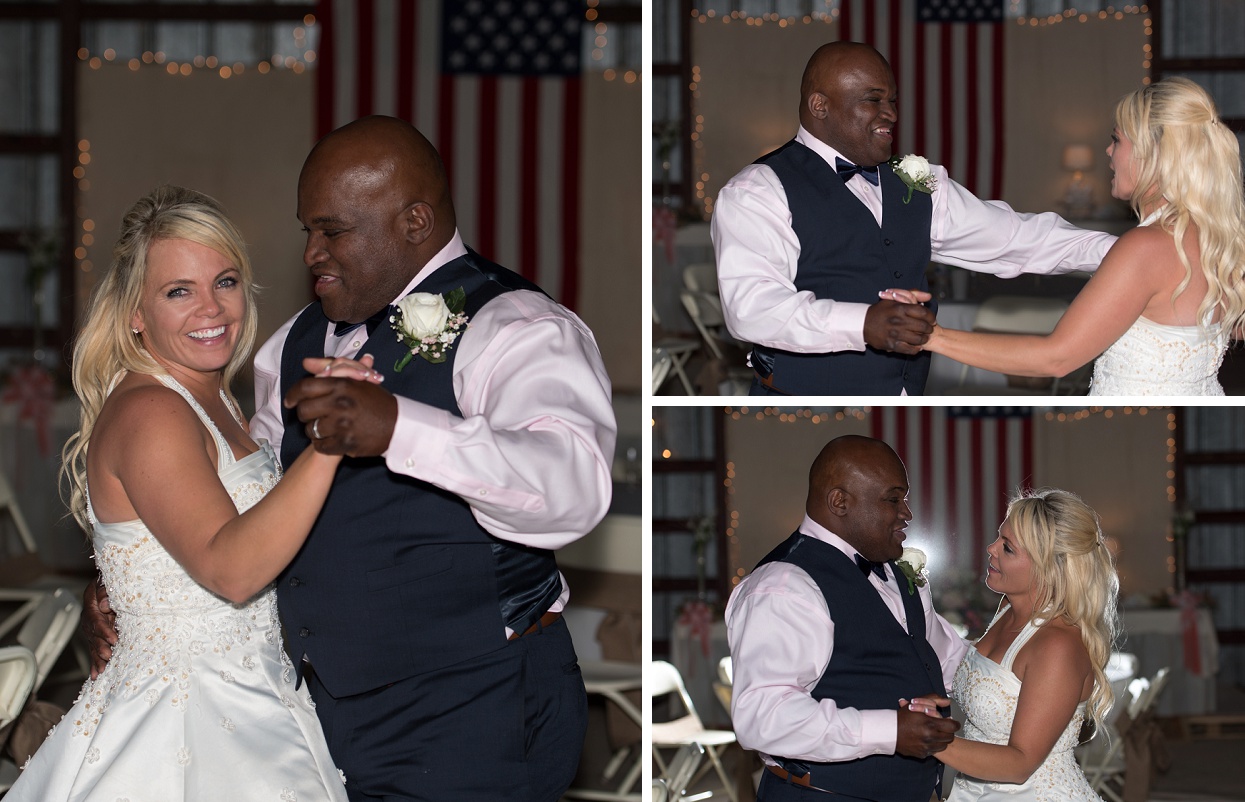 Bride and groom first dance with flash