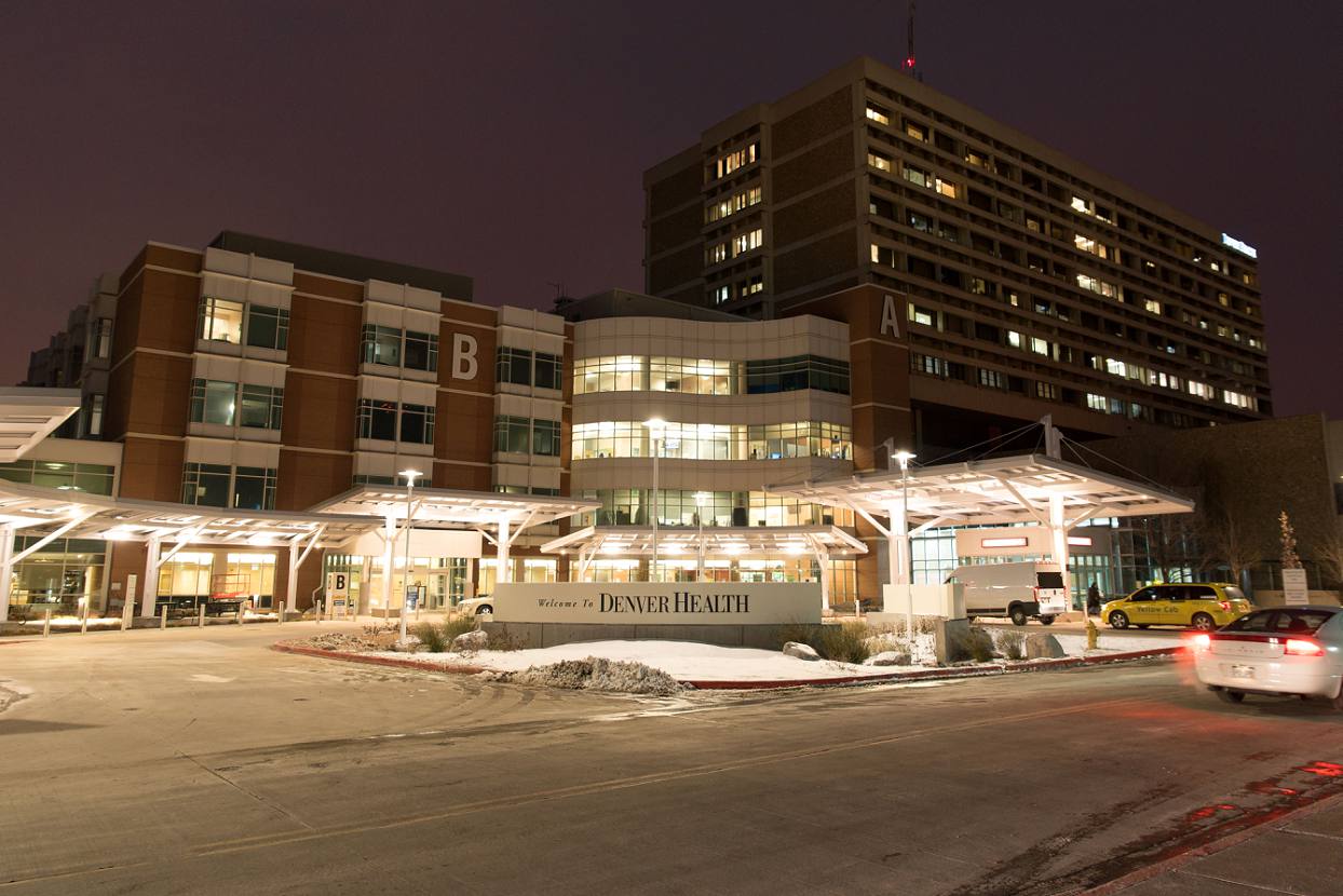 Denver Health at night